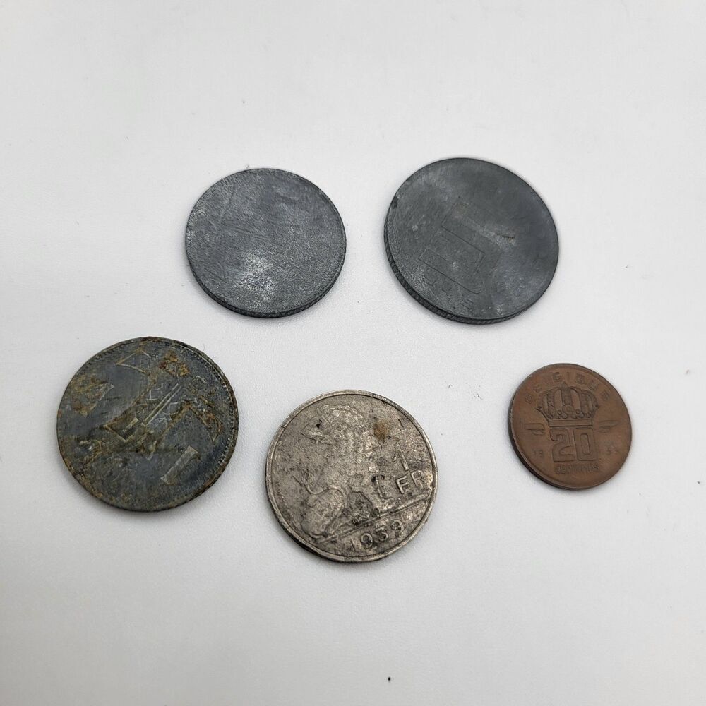 Lot Of 5 Belgium Coins 1939 To 1955